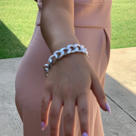 Silver Miami Cuban Aluminum Chain Bracelet - Picture 7 of 8